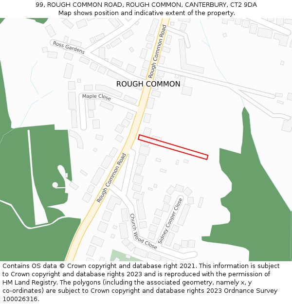 99, ROUGH COMMON ROAD, ROUGH COMMON, CANTERBURY, CT2 9DA: Location map and indicative extent of plot