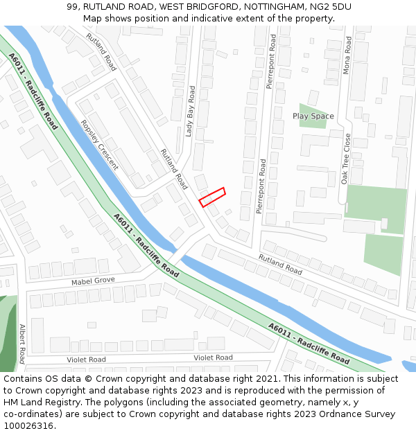 99, RUTLAND ROAD, WEST BRIDGFORD, NOTTINGHAM, NG2 5DU: Location map and indicative extent of plot