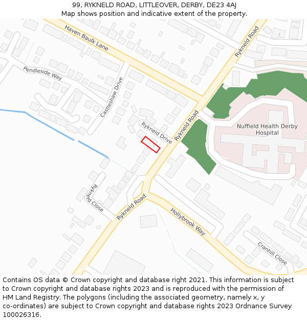 99, RYKNELD ROAD, LITTLEOVER, DERBY, DE23 4AJ: Location map and indicative extent of plot