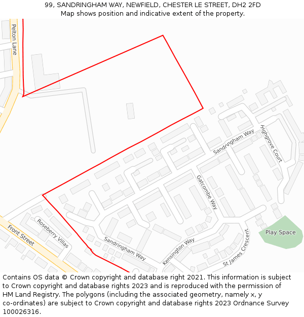 99, SANDRINGHAM WAY, NEWFIELD, CHESTER LE STREET, DH2 2FD: Location map and indicative extent of plot