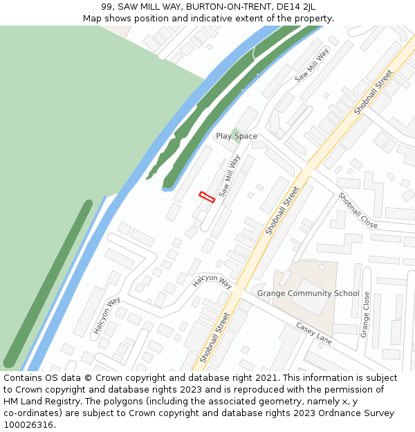 99, SAW MILL WAY, BURTON-ON-TRENT, DE14 2JL: Location map and indicative extent of plot