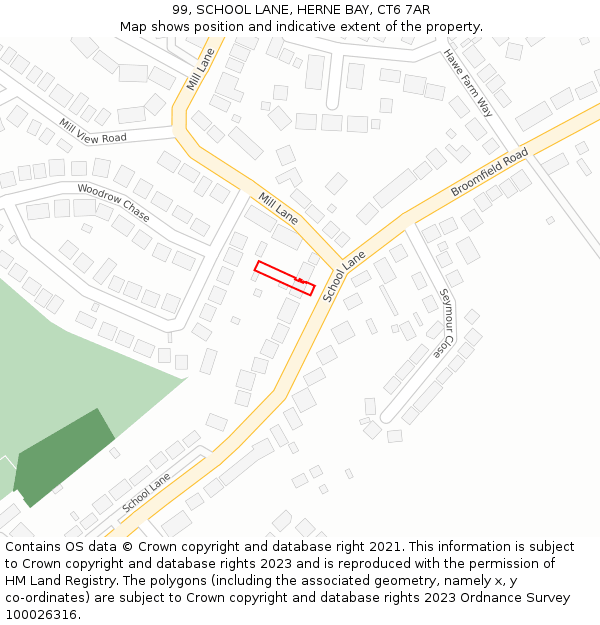 99, SCHOOL LANE, HERNE BAY, CT6 7AR: Location map and indicative extent of plot