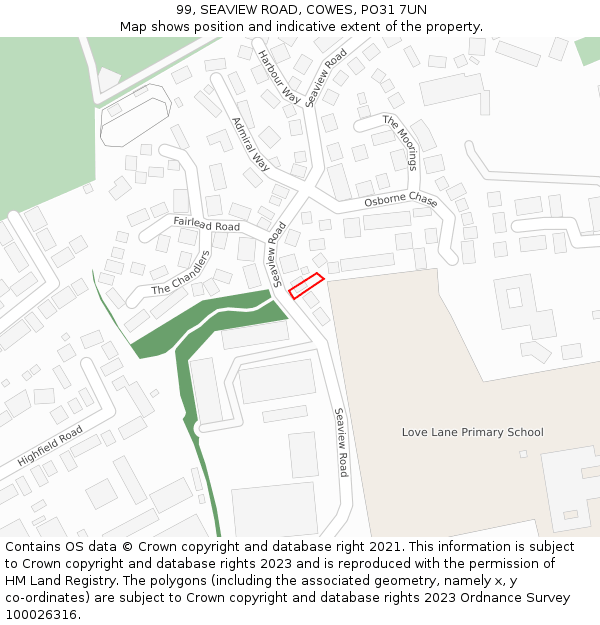 99, SEAVIEW ROAD, COWES, PO31 7UN: Location map and indicative extent of plot