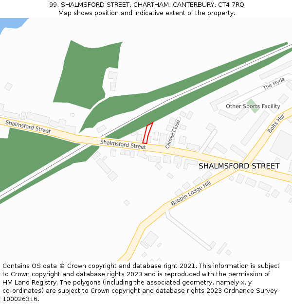 99, SHALMSFORD STREET, CHARTHAM, CANTERBURY, CT4 7RQ: Location map and indicative extent of plot