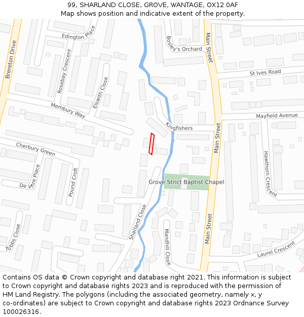 99, SHARLAND CLOSE, GROVE, WANTAGE, OX12 0AF: Location map and indicative extent of plot