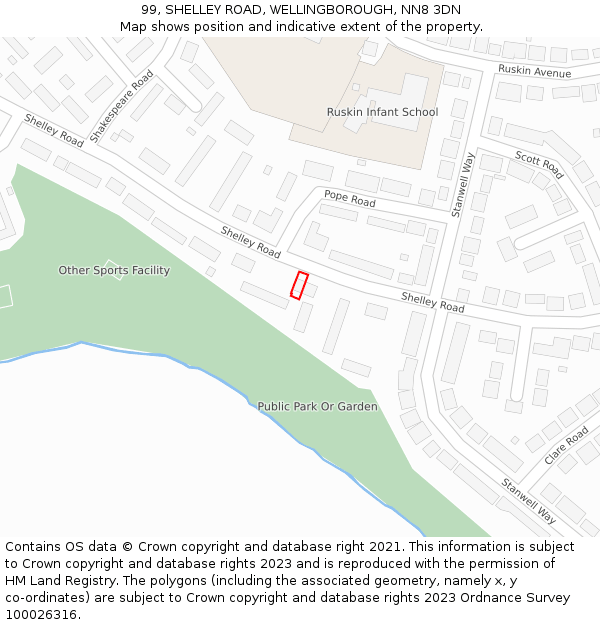 99, SHELLEY ROAD, WELLINGBOROUGH, NN8 3DN: Location map and indicative extent of plot