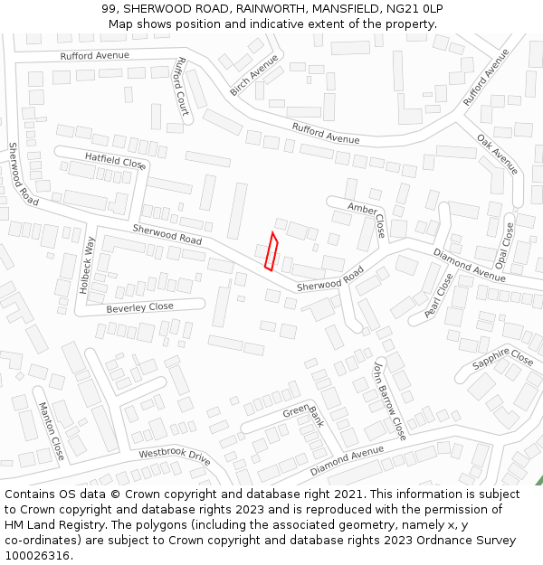 99, SHERWOOD ROAD, RAINWORTH, MANSFIELD, NG21 0LP: Location map and indicative extent of plot