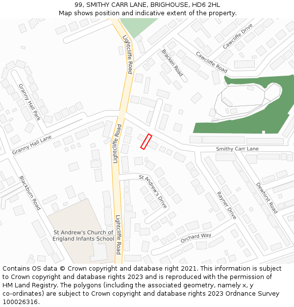 99, SMITHY CARR LANE, BRIGHOUSE, HD6 2HL: Location map and indicative extent of plot