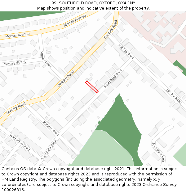 99, SOUTHFIELD ROAD, OXFORD, OX4 1NY: Location map and indicative extent of plot