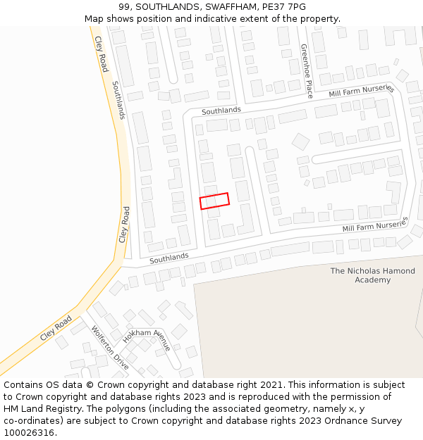 99, SOUTHLANDS, SWAFFHAM, PE37 7PG: Location map and indicative extent of plot