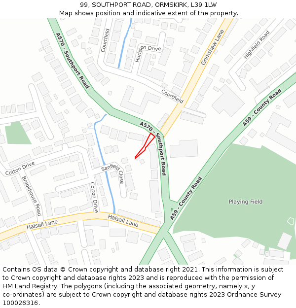 99, SOUTHPORT ROAD, ORMSKIRK, L39 1LW: Location map and indicative extent of plot