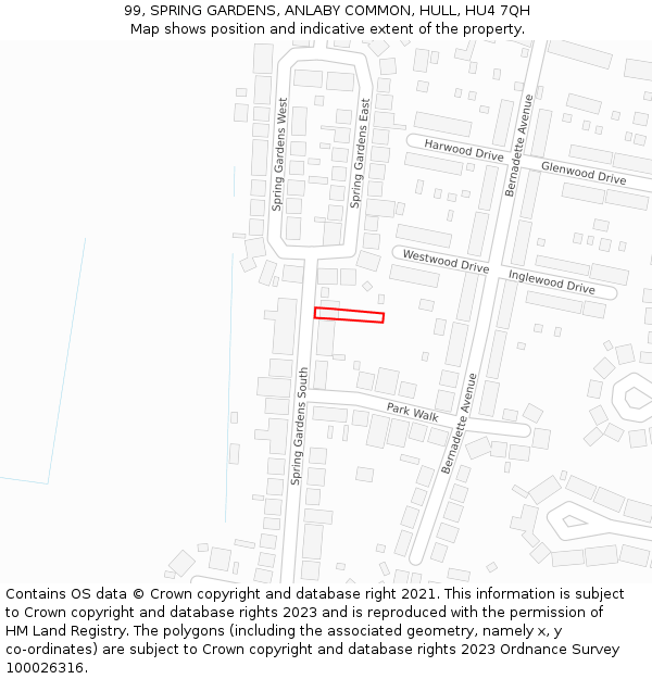 99, SPRING GARDENS, ANLABY COMMON, HULL, HU4 7QH: Location map and indicative extent of plot