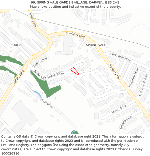 99, SPRING VALE GARDEN VILLAGE, DARWEN, BB3 2HS: Location map and indicative extent of plot