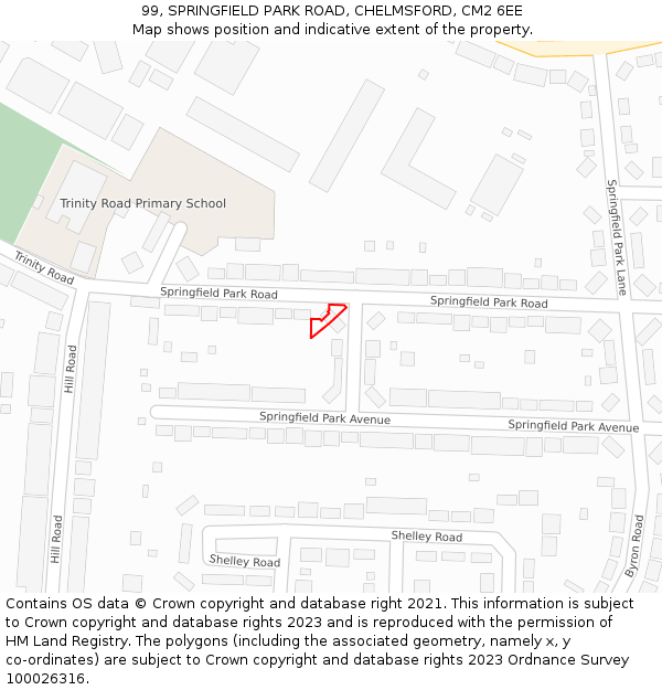 99, SPRINGFIELD PARK ROAD, CHELMSFORD, CM2 6EE: Location map and indicative extent of plot