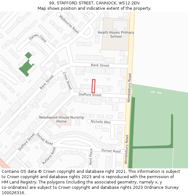 99, STAFFORD STREET, CANNOCK, WS12 2EN: Location map and indicative extent of plot