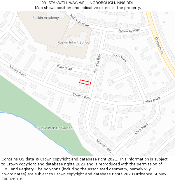 99, STANWELL WAY, WELLINGBOROUGH, NN8 3DL: Location map and indicative extent of plot