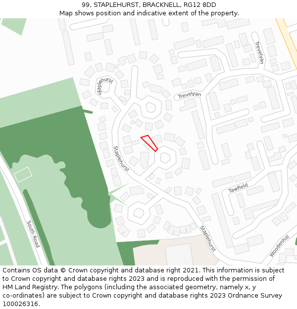 99, STAPLEHURST, BRACKNELL, RG12 8DD: Location map and indicative extent of plot