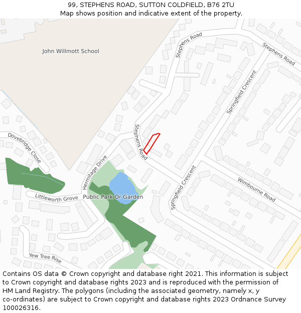 99, STEPHENS ROAD, SUTTON COLDFIELD, B76 2TU: Location map and indicative extent of plot