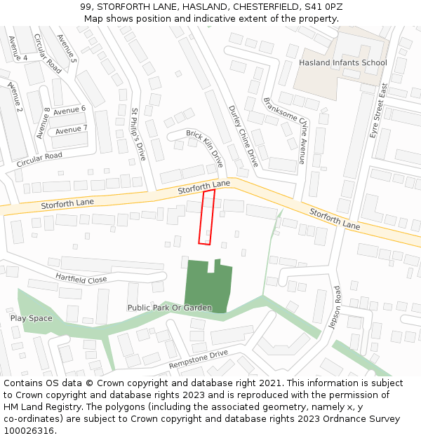 99, STORFORTH LANE, HASLAND, CHESTERFIELD, S41 0PZ: Location map and indicative extent of plot