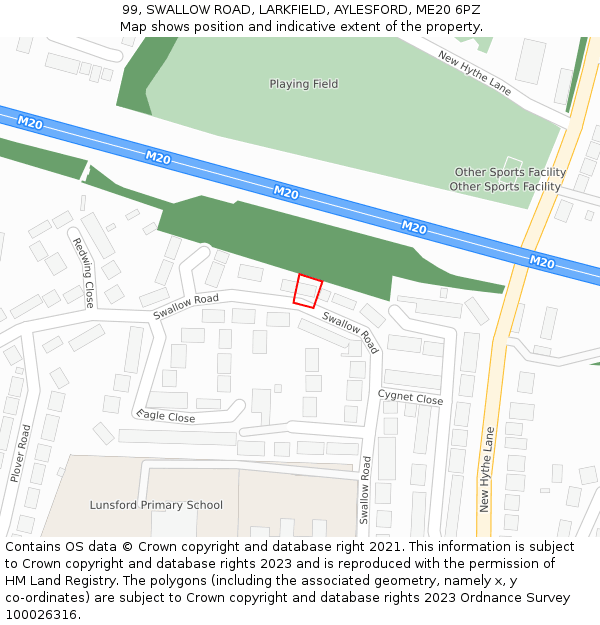 99, SWALLOW ROAD, LARKFIELD, AYLESFORD, ME20 6PZ: Location map and indicative extent of plot