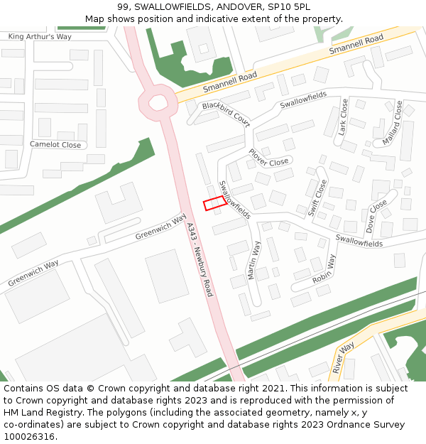 99, SWALLOWFIELDS, ANDOVER, SP10 5PL: Location map and indicative extent of plot