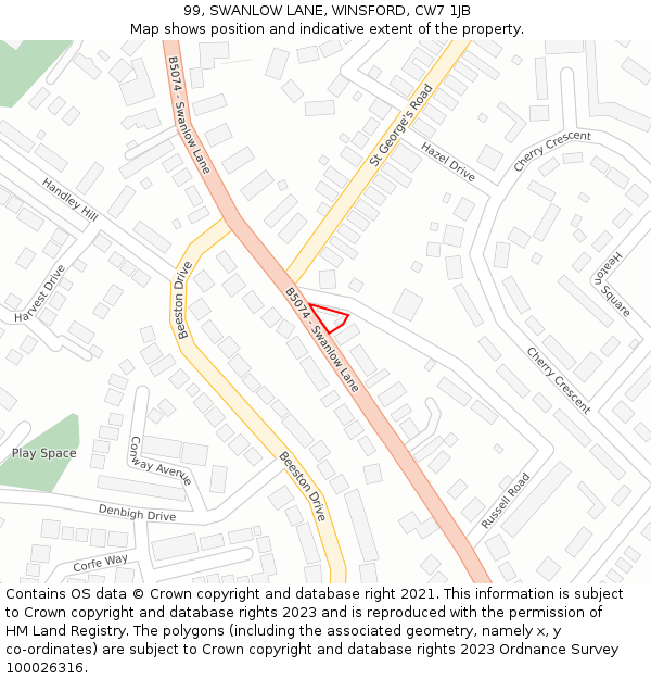 99, SWANLOW LANE, WINSFORD, CW7 1JB: Location map and indicative extent of plot