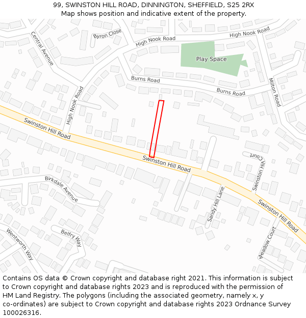 99, SWINSTON HILL ROAD, DINNINGTON, SHEFFIELD, S25 2RX: Location map and indicative extent of plot