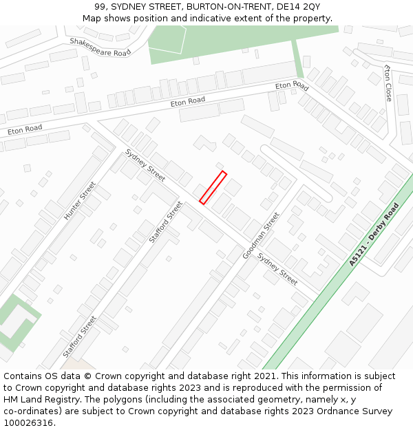 99, SYDNEY STREET, BURTON-ON-TRENT, DE14 2QY: Location map and indicative extent of plot