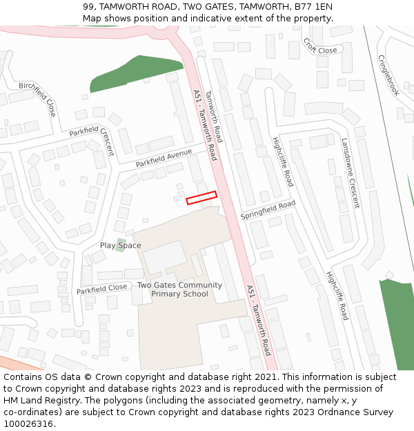 99, TAMWORTH ROAD, TWO GATES, TAMWORTH, B77 1EN: Location map and indicative extent of plot