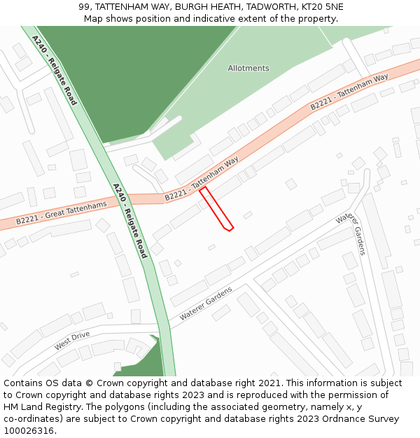 99, TATTENHAM WAY, BURGH HEATH, TADWORTH, KT20 5NE: Location map and indicative extent of plot