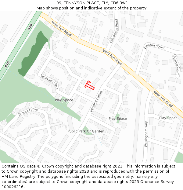 99, TENNYSON PLACE, ELY, CB6 3WF: Location map and indicative extent of plot