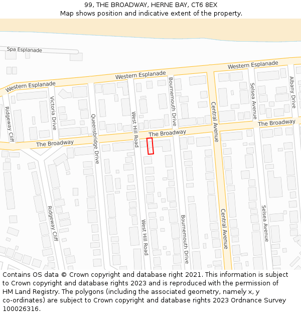 99, THE BROADWAY, HERNE BAY, CT6 8EX: Location map and indicative extent of plot