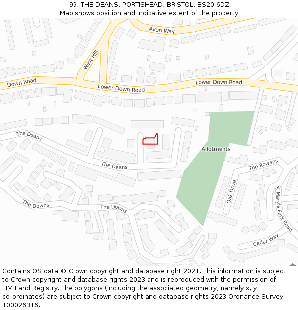 99, THE DEANS, PORTISHEAD, BRISTOL, BS20 6DZ: Location map and indicative extent of plot