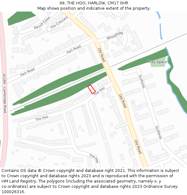 99, THE HOO, HARLOW, CM17 0HR: Location map and indicative extent of plot