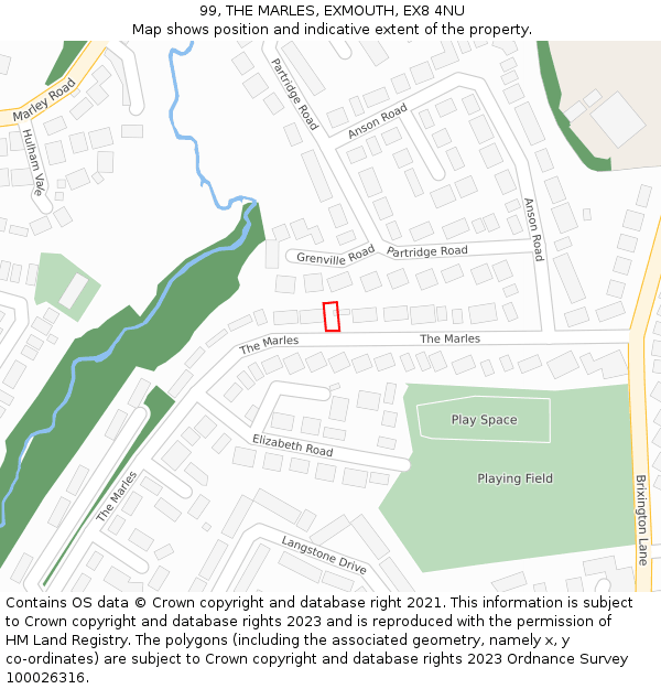 99, THE MARLES, EXMOUTH, EX8 4NU: Location map and indicative extent of plot