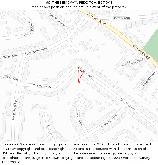 99, THE MEADWAY, REDDITCH, B97 5AE: Location map and indicative extent of plot