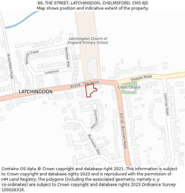 99, THE STREET, LATCHINGDON, CHELMSFORD, CM3 6JS: Location map and indicative extent of plot