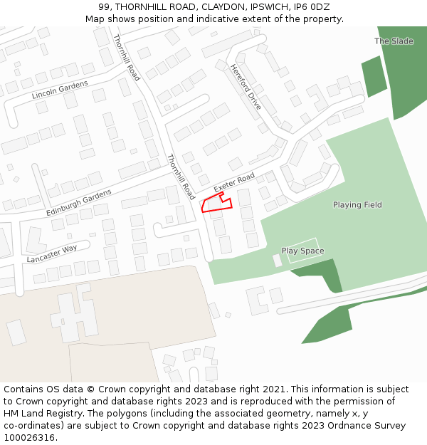 99, THORNHILL ROAD, CLAYDON, IPSWICH, IP6 0DZ: Location map and indicative extent of plot