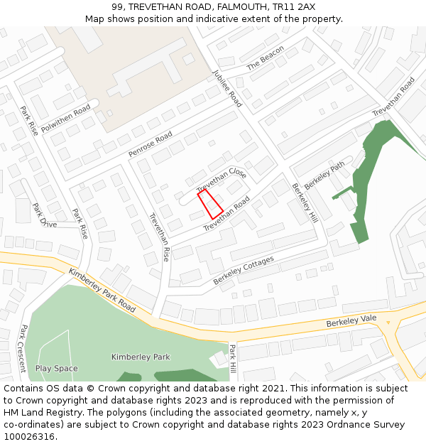 99, TREVETHAN ROAD, FALMOUTH, TR11 2AX: Location map and indicative extent of plot