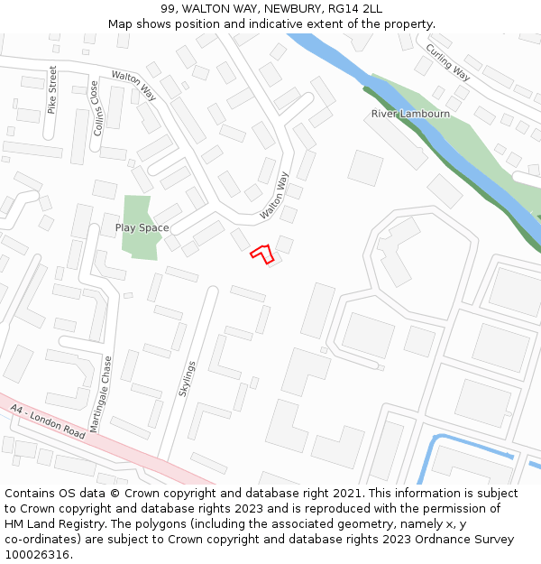 99, WALTON WAY, NEWBURY, RG14 2LL: Location map and indicative extent of plot