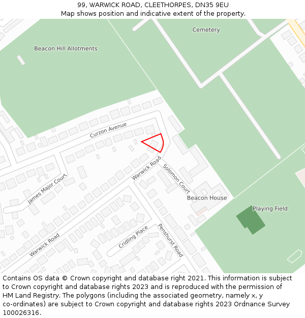 99, WARWICK ROAD, CLEETHORPES, DN35 9EU: Location map and indicative extent of plot