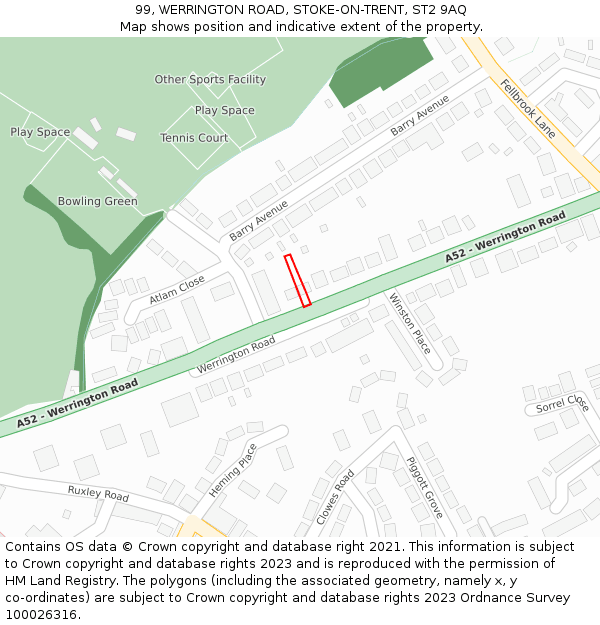 99, WERRINGTON ROAD, STOKE-ON-TRENT, ST2 9AQ: Location map and indicative extent of plot