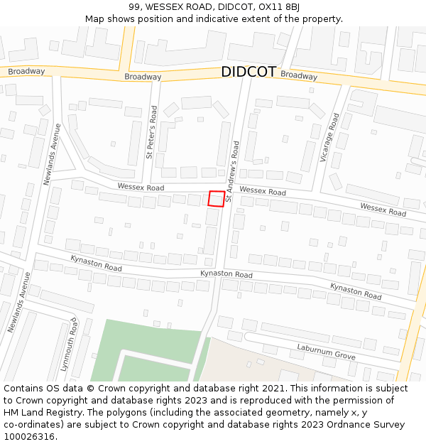 99, WESSEX ROAD, DIDCOT, OX11 8BJ: Location map and indicative extent of plot