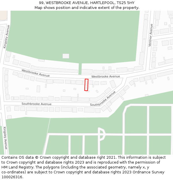 99, WESTBROOKE AVENUE, HARTLEPOOL, TS25 5HY: Location map and indicative extent of plot