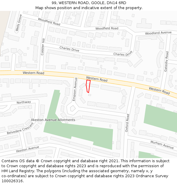 99, WESTERN ROAD, GOOLE, DN14 6RD: Location map and indicative extent of plot