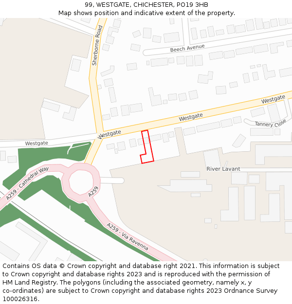 99, WESTGATE, CHICHESTER, PO19 3HB: Location map and indicative extent of plot