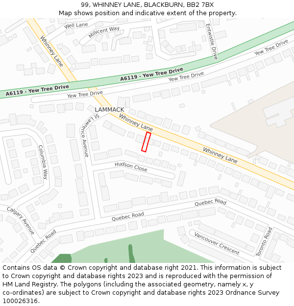 99, WHINNEY LANE, BLACKBURN, BB2 7BX: Location map and indicative extent of plot