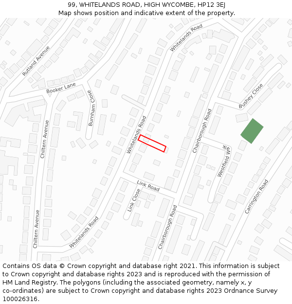 99, WHITELANDS ROAD, HIGH WYCOMBE, HP12 3EJ: Location map and indicative extent of plot