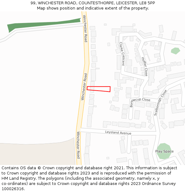 99, WINCHESTER ROAD, COUNTESTHORPE, LEICESTER, LE8 5PP: Location map and indicative extent of plot