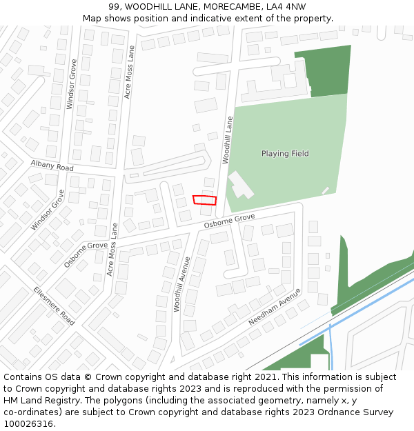 99, WOODHILL LANE, MORECAMBE, LA4 4NW: Location map and indicative extent of plot